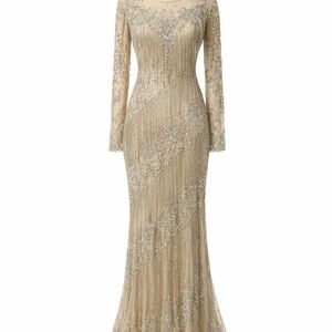 Stunning Gold Maxi Dress with Intricate Detailing